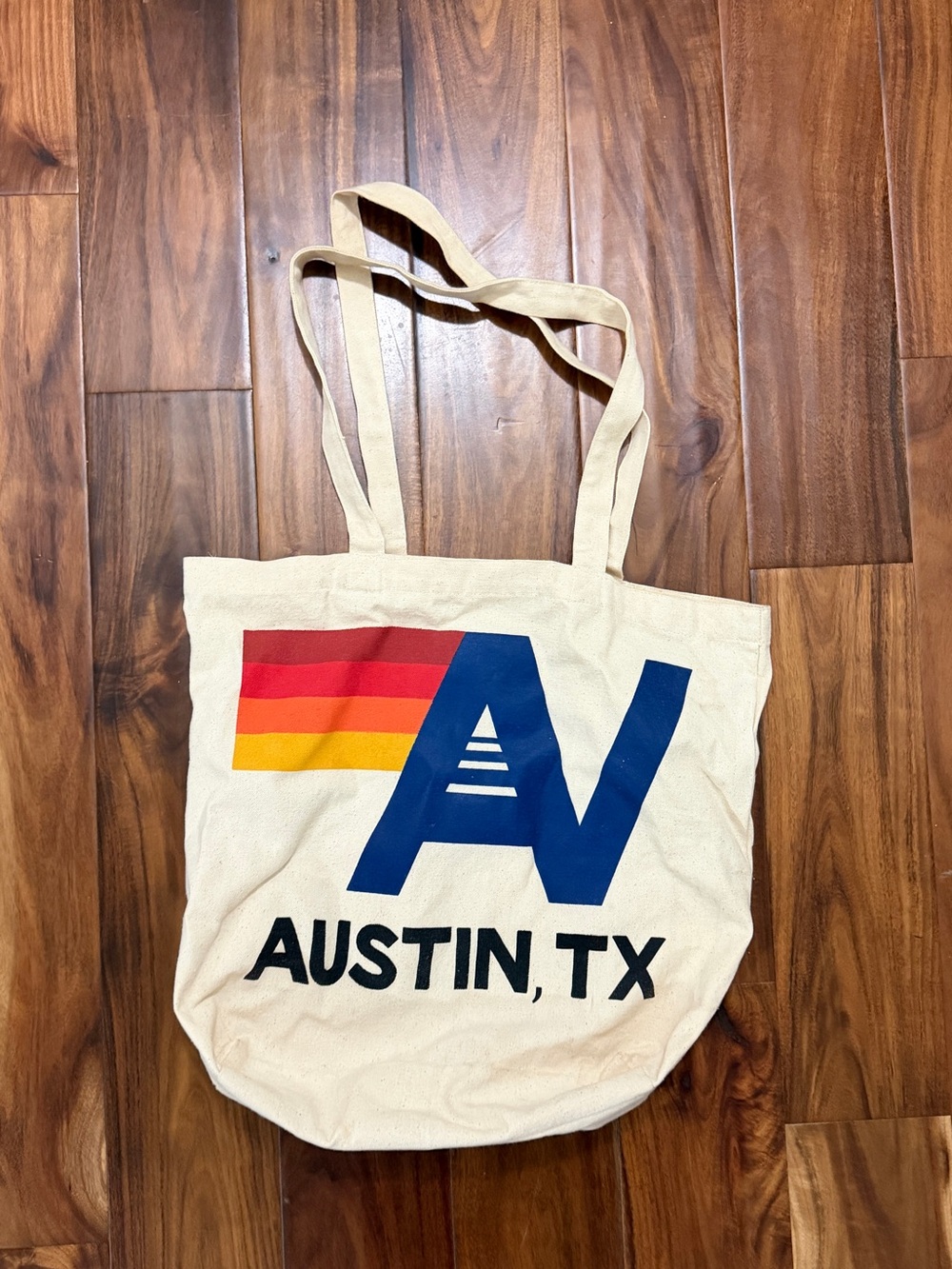 Never used! Aviator Nation Cream Tote with Blue and Red-Orange-Yellow Stripe
